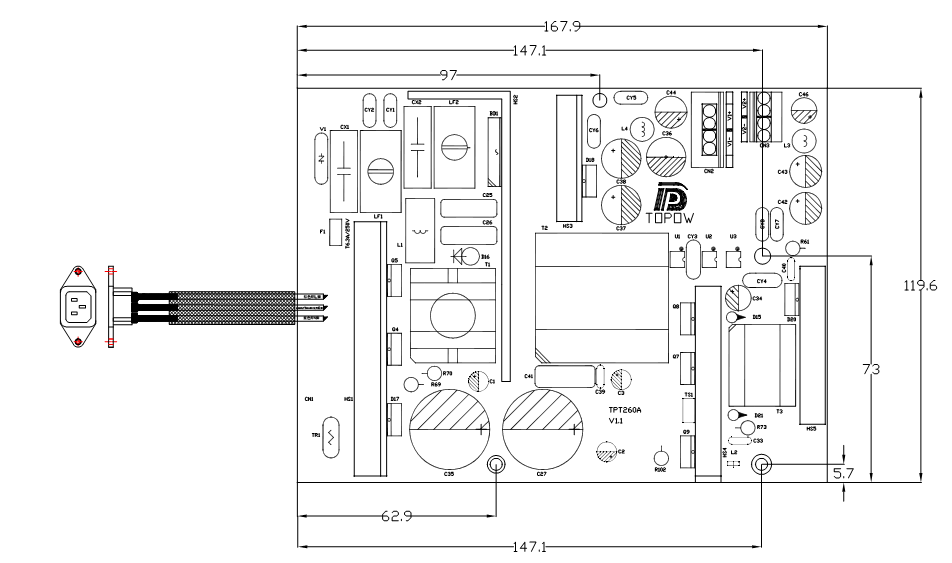 AC-DC output1: 54V/6.1A  bare circuit output 2: 12V/3A dual switching power supply(图1)